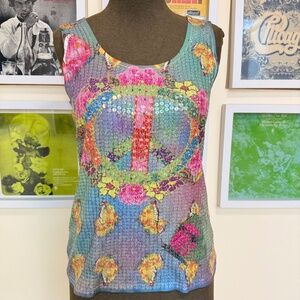 ✌️ Y2k Psychedelic Peace Sign Sequin Tank✌️